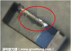 使用錫(Sn)鍍層的電源電感器(Power Inductors)，經(jīng)過推力測試后，其焊點(diǎn)還保留在零件的端點(diǎn)上，所以推力比較高。