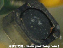 使用銀(Ag)鍍層的電源電感器(Power Inductors)，經(jīng)過推力測試后，零件端點(diǎn)上已經(jīng)看不到任何鍍層的痕跡了，所以其耐推力就比較小。