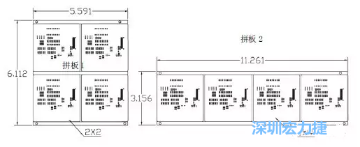 如圖9所示在兩種拼板中PCB單元的排列方式不同。拼板方式是V-CUT。這兩種拼板尺寸有明顯的的差異，將導(dǎo)致各自所需的生產(chǎn)拼板尺寸改變-深圳宏力捷