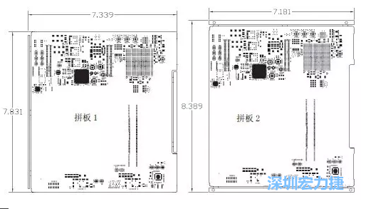 如圖11所示在兩種拼板中PCB單元的邊條位置不同，拼板1中邊條在長(zhǎng)邊方向，而拼板2中邊條在短邊方向-深圳宏力捷
