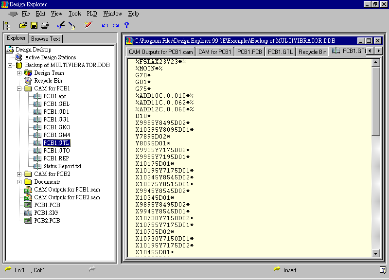 要檢查各Gerber輸出文件，則在瀏覽器中打開(kāi)CAM Output for PCB1，即可看到一系列Gerber輸出文件。