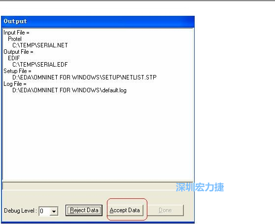 系統(tǒng)彈出一個輸出窗口，點擊 Accept Data。完成后點擊“確定”，再點擊“Done”關(guān)閉輸出窗口。退出 Omninet for Windows。