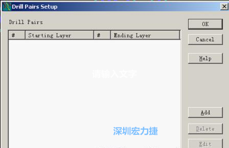 如果是盲孔或埋孔板，則還須點擊菜單Setup→Drill Partis調(diào)出鉆孔對設置窗口，看有無按孔的屬性設置好鉆孔層，如無則須作相應的添加或調(diào)整。