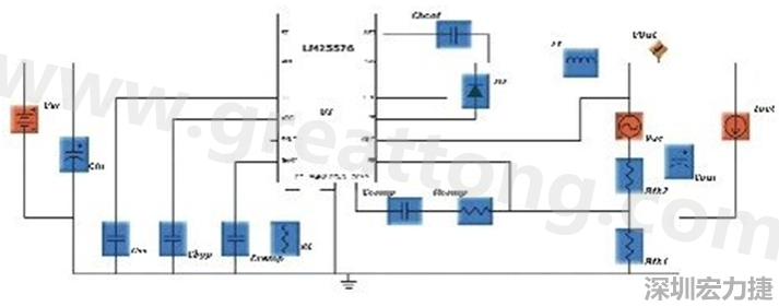 參考圖1的電流通路：把FET在導(dǎo)通狀態(tài)下流經(jīng)的通路標(biāo)記為紅色；把FET在關(guān)斷狀態(tài)下的迴路標(biāo)記為綠色。