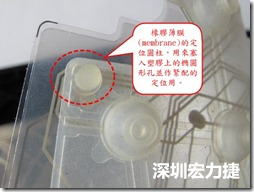 橡膠薄膜(membrane)的定位圓柱，可以用來塞入塑膠上的橢圓形孔洞，最為緊配的定位之用。