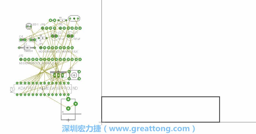 第一次執(zhí)行布線編輯器時(shí)，你會(huì)發(fā)現(xiàn)有兩個(gè)區(qū)塊，左邊的區(qū)塊非常混亂，而右邊的區(qū)塊則是一個(gè)長(zhǎng)方形的工作區(qū)域，EAGLE免費(fèi)版會(huì)限制你的工作區(qū)域在4” x 3.2”的范圍內(nèi)，如果你試圖將元件擺放在工作區(qū)外的話，就會(huì)跳出警示訊息。