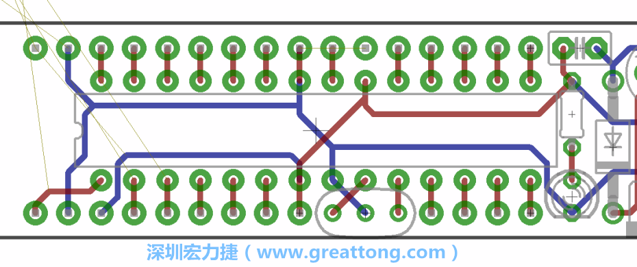 如果可以的話盡量讓接地線保持在電路板的背面，這樣它們就可以在可能范圍內(nèi)和最大的接地面連結(jié)在一起。