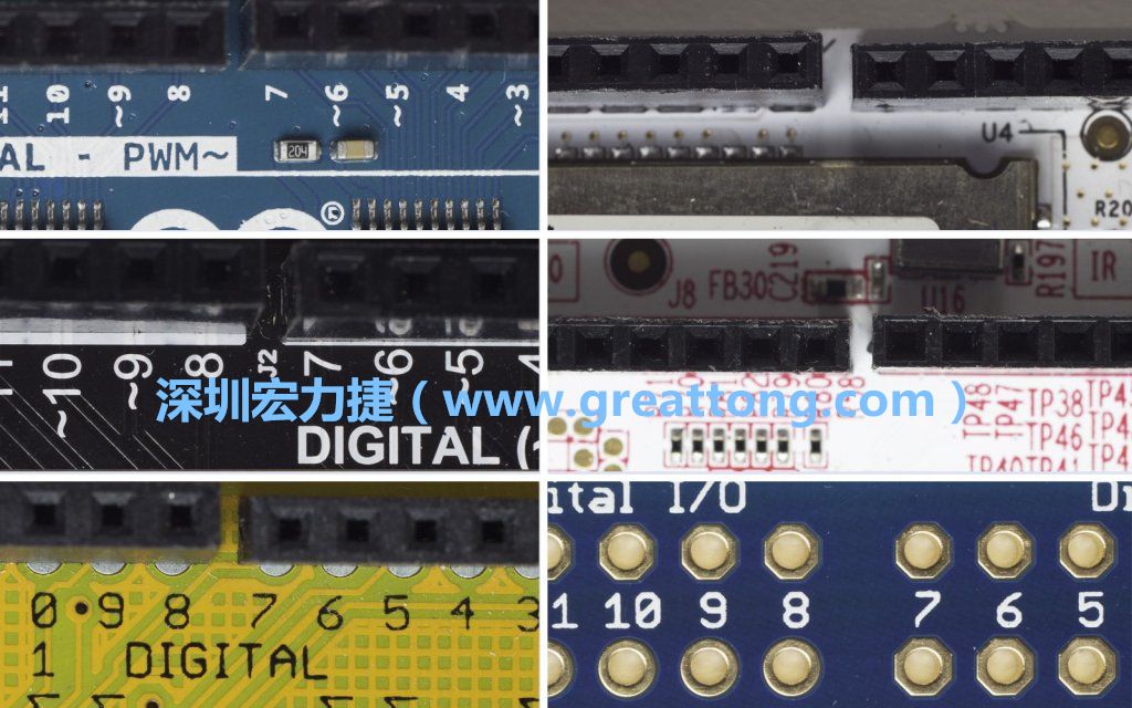 各種不同尺寸的Arduino上第7、8腳位的間距。