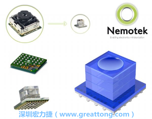Nemotek利用WLP制作image sensor模組，搭配光學(xué)透鏡設(shè)計(jì)，可讓image sensor模組的占位面積大幅縮小，生產(chǎn)可用自動送料快速制作，節(jié)省產(chǎn)制成本。