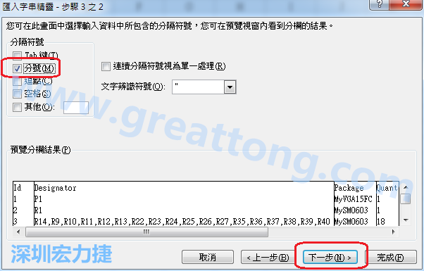 新增一個(gè)新的Excel文檔，[資料]匯入[從文字檔]，然后選擇剛產(chǎn)生的BOM (.csv)檔案，并以"分號(hào)"作為分隔符號(hào)。