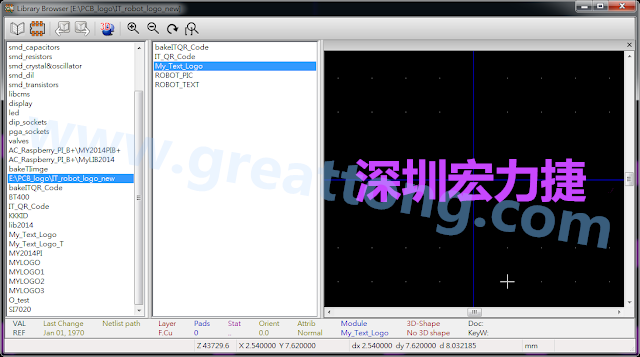 進行相同的程序， 目前這個Library IT_robot_logo_new.mod就包含了多個footprint于其內(nèi)。