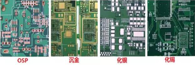 表面工藝分：熱風整平，沉金， 化銀， 化錫， OSP 等幾種表面工藝